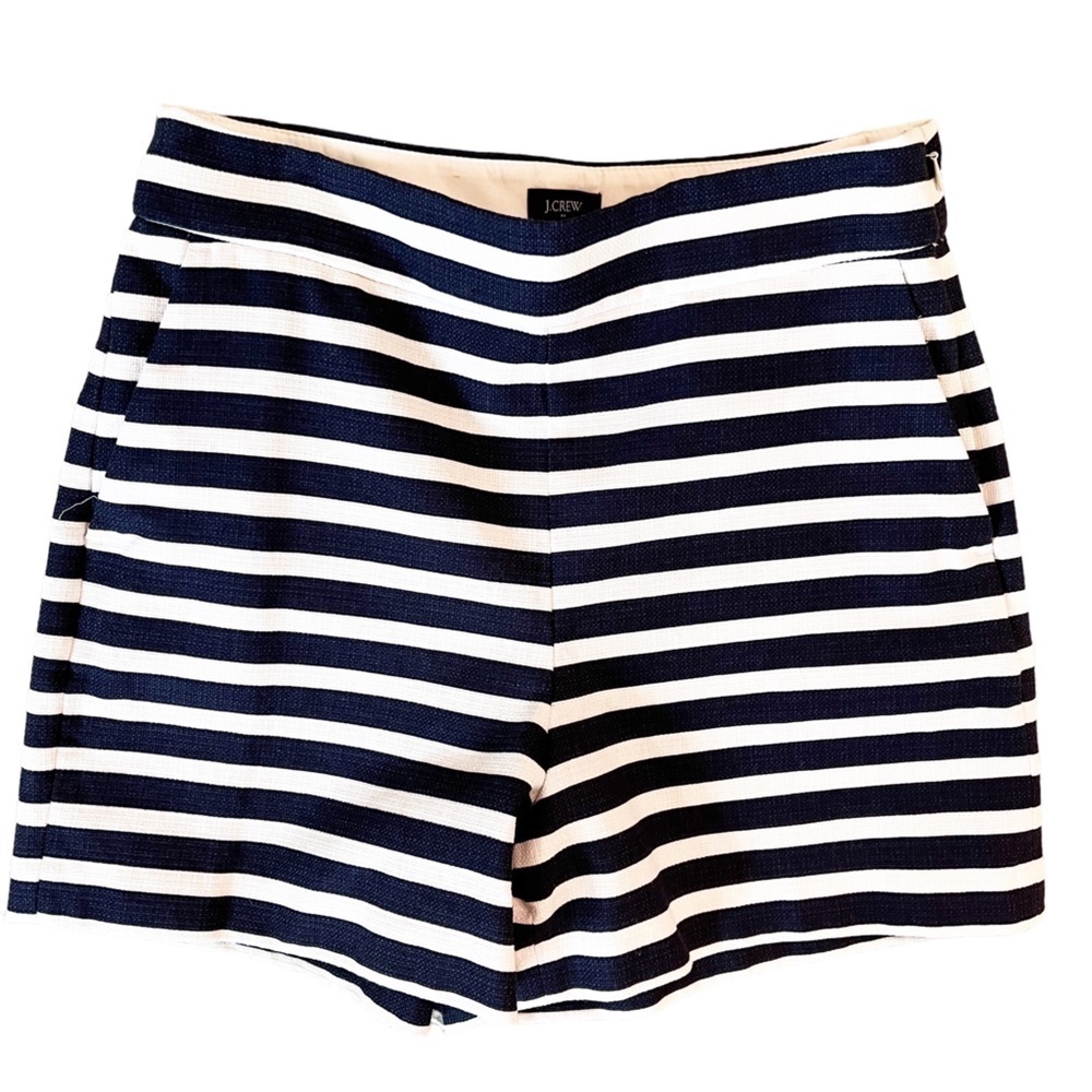 J. CREW Factory Striped Side Zip Pocket Shorts Size 4 in Navy and Whitw